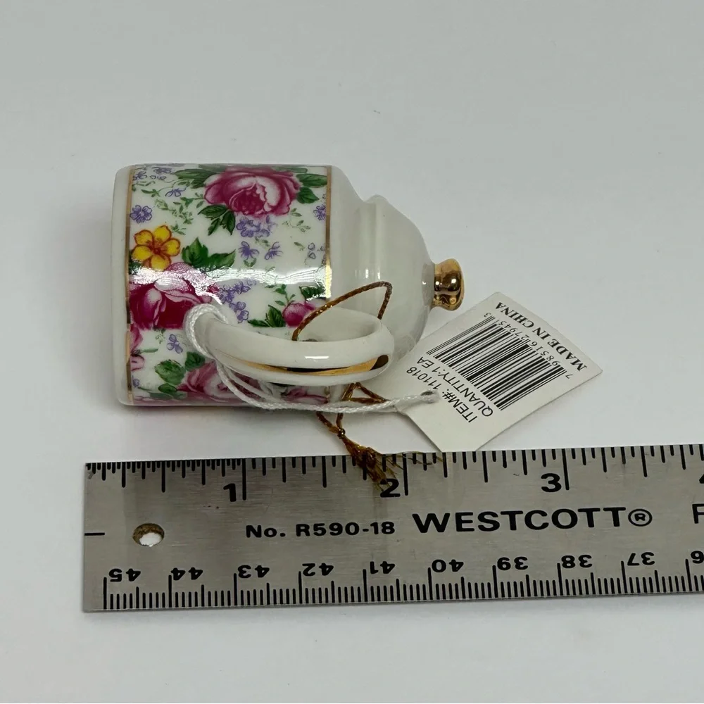 Mini Tea Pot 3” Decorative Floral Design Gold Trim Cottage Core